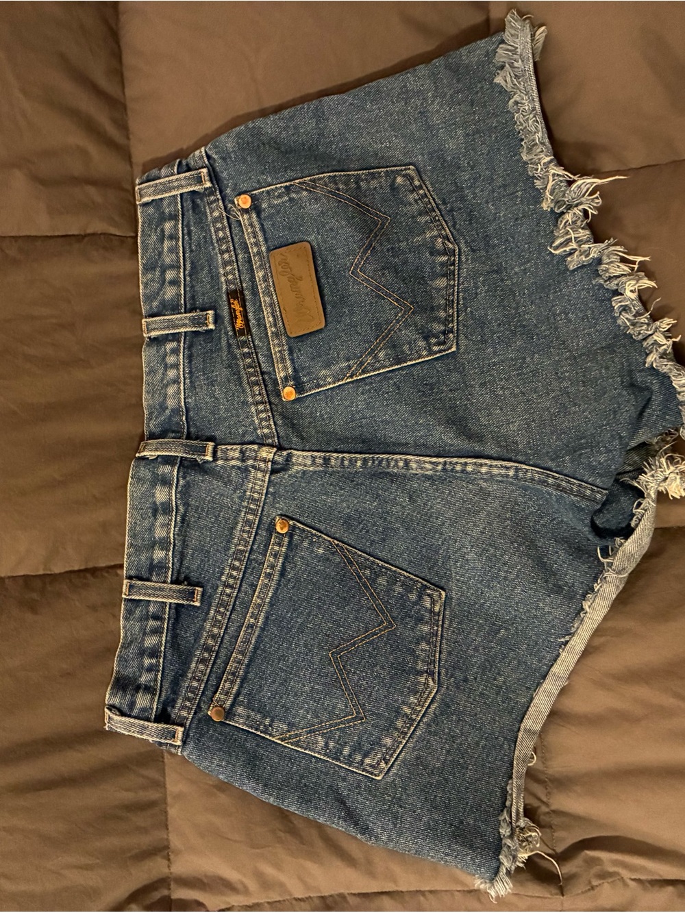 Wrangler Denim Frayed Hem Jean Shorts - Blue